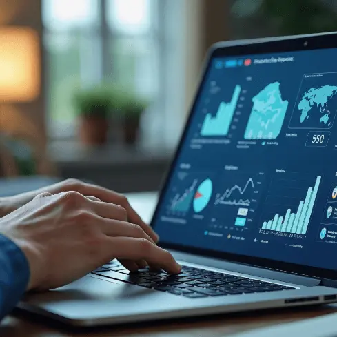 Analyst reviewing a financial dashboard on a laptop